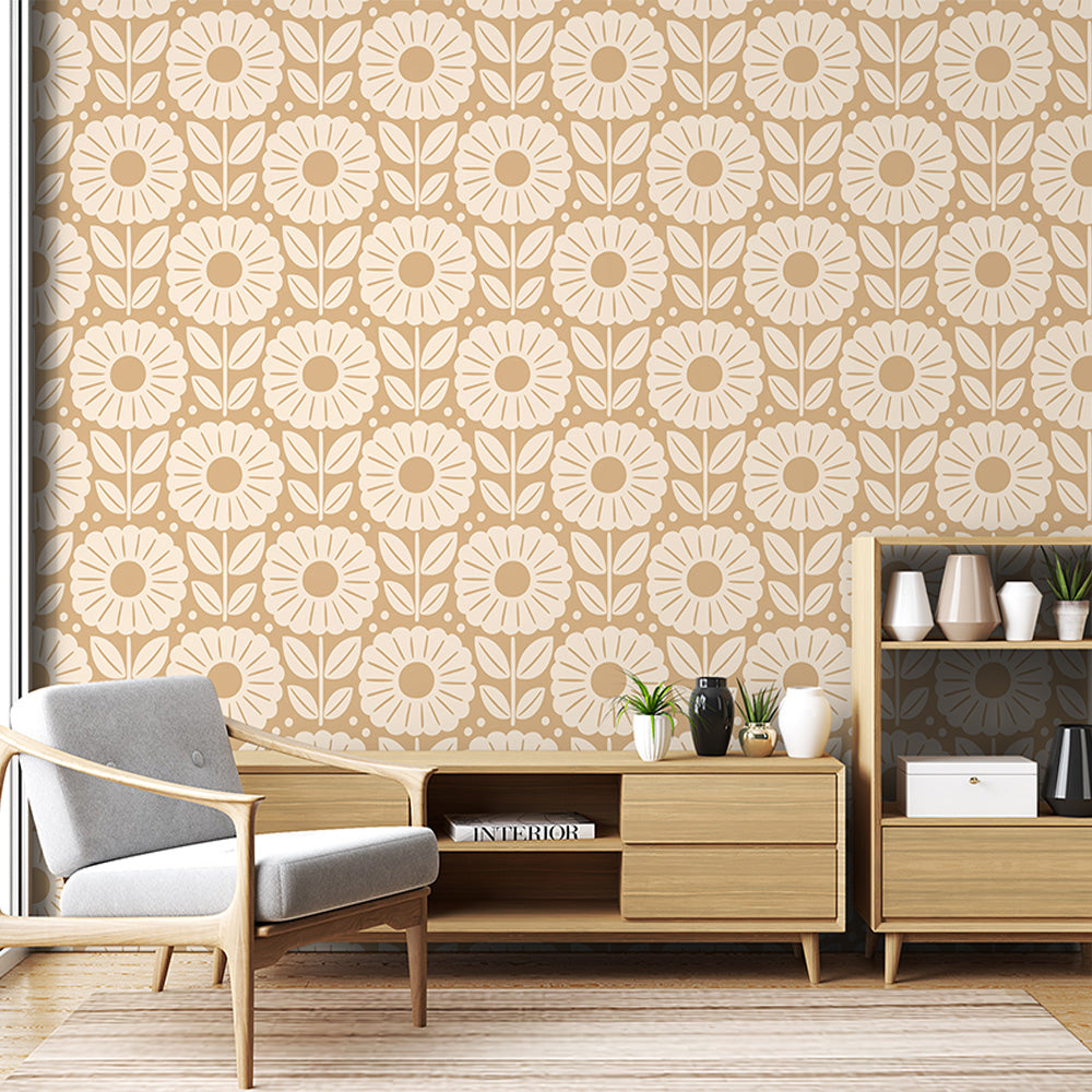 Beige Floral Pattern Wallpaper | Elegant & Serene