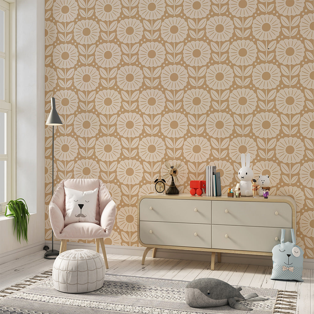 Beige Floral Pattern Wallpaper | Elegant & Serene