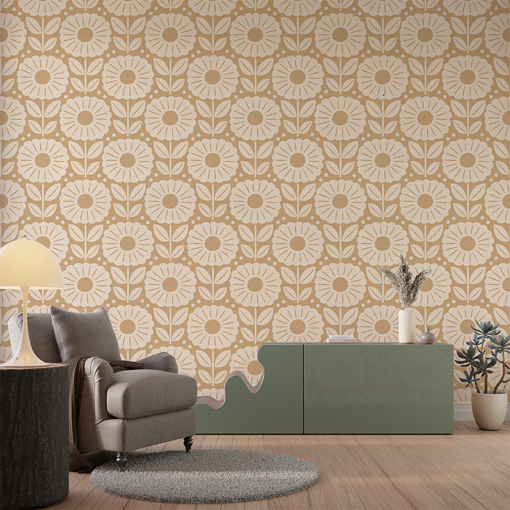 Beige Floral Pattern Wallpaper | Elegant & Serene