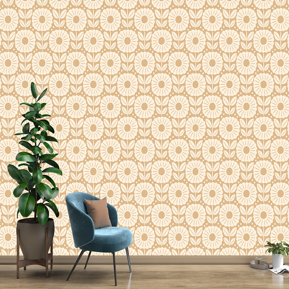 Beige Floral Pattern Wallpaper | Elegant & Serene