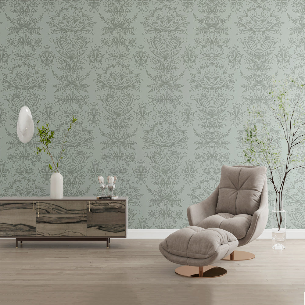 Mint Pastel Green Floral Wallpaper