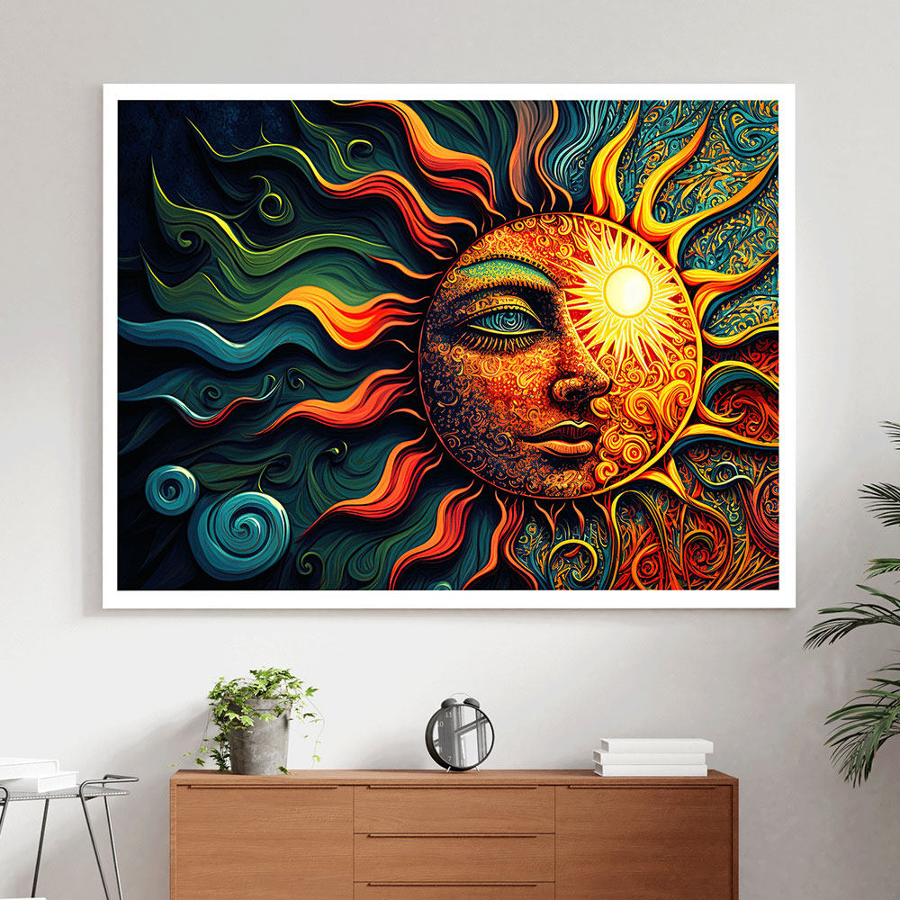 The celestial Dance of Sun and Moon in Abstract Art