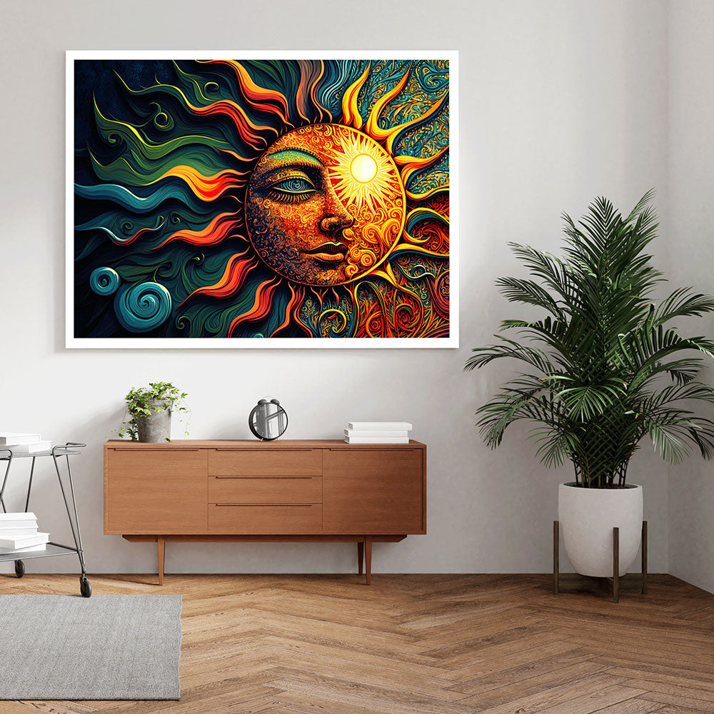 The celestial Dance of Sun and Moon in Abstract Art