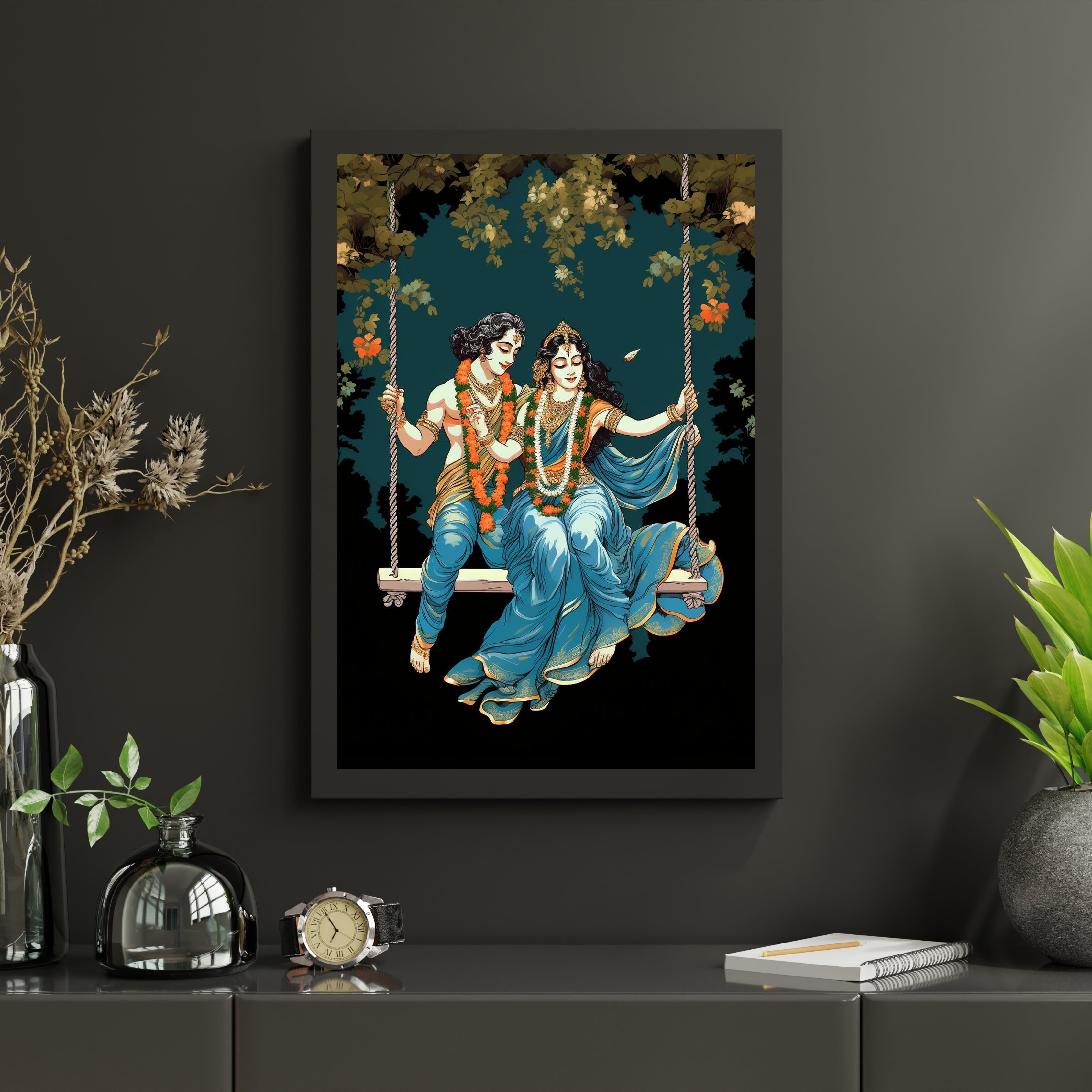 Radha Krishna on a Swing Krutik Canvas Painting