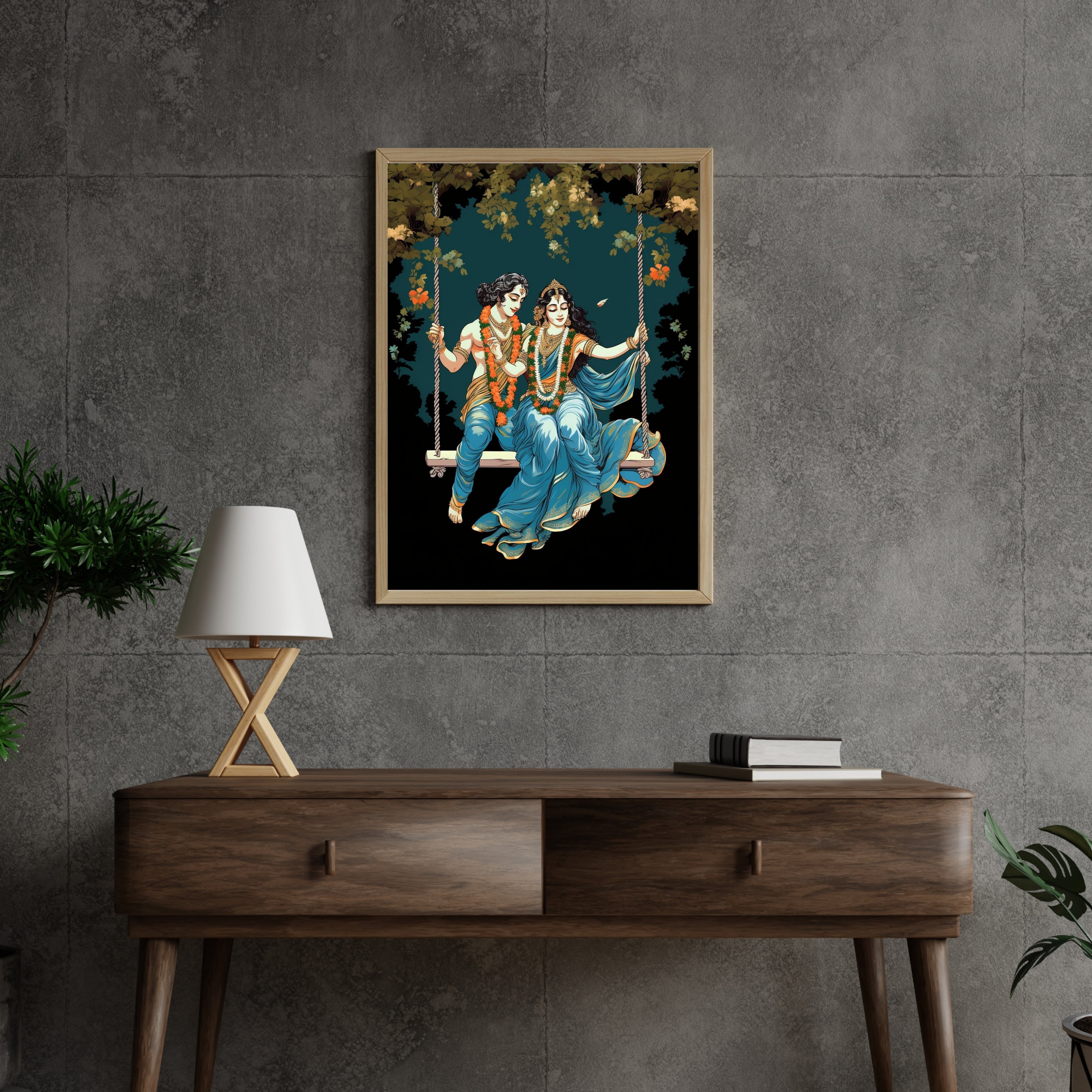 Radha Krishna on a Swing Krutik Canvas Painting