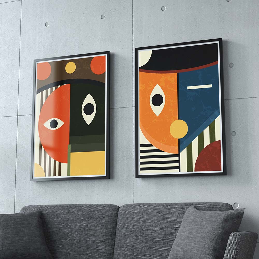 Set of 2 Boho Faces Canvas Painting