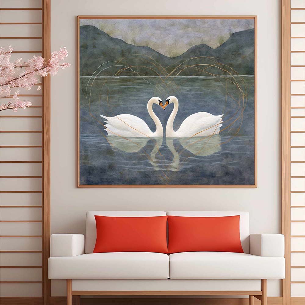 Premium Vintage Swan Pair Painting