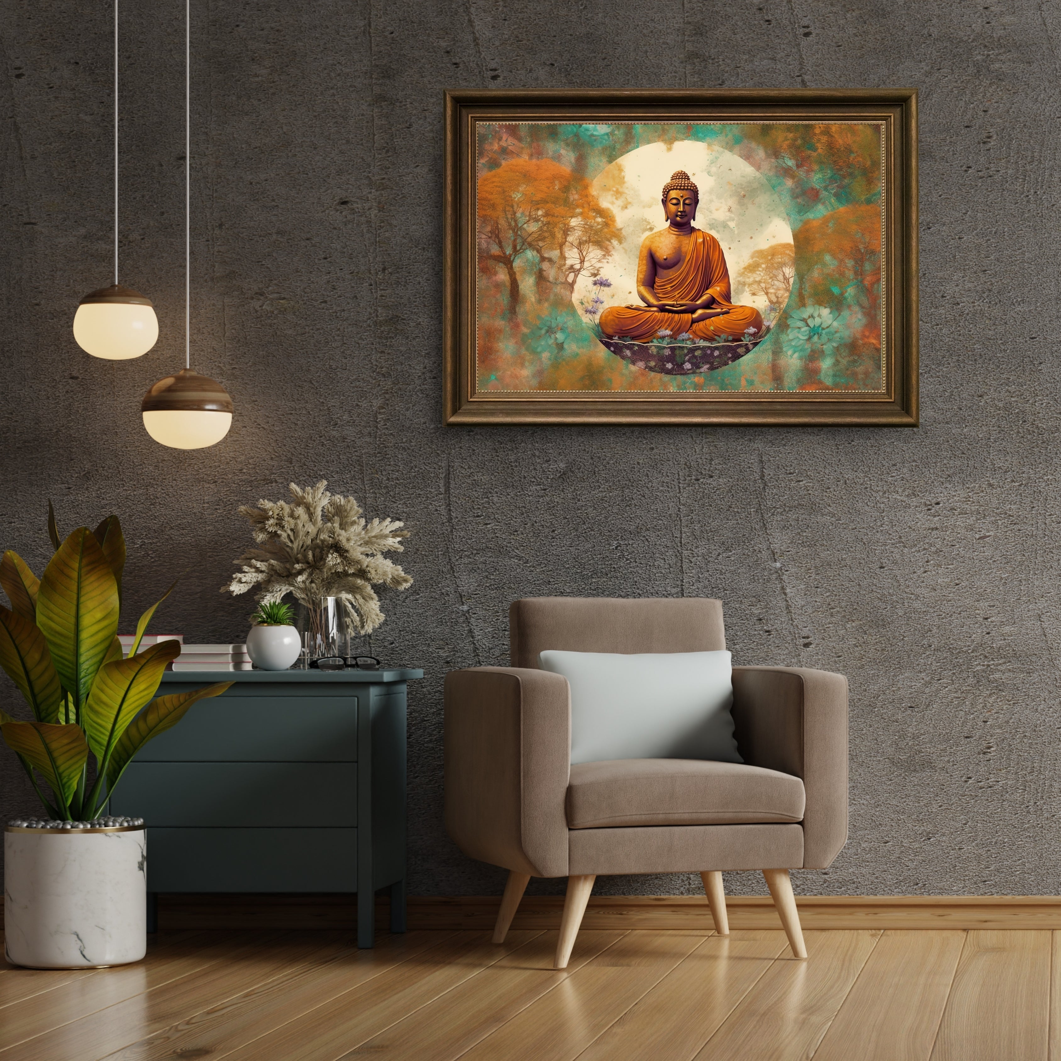 Golden buddha Krutik Canvas Painting