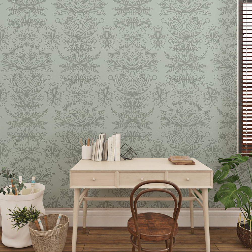 Mint Pastel Green Floral Wallpaper