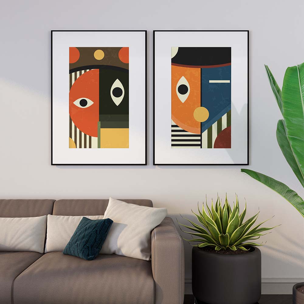 Set of 2 Boho Faces Canvas Painting