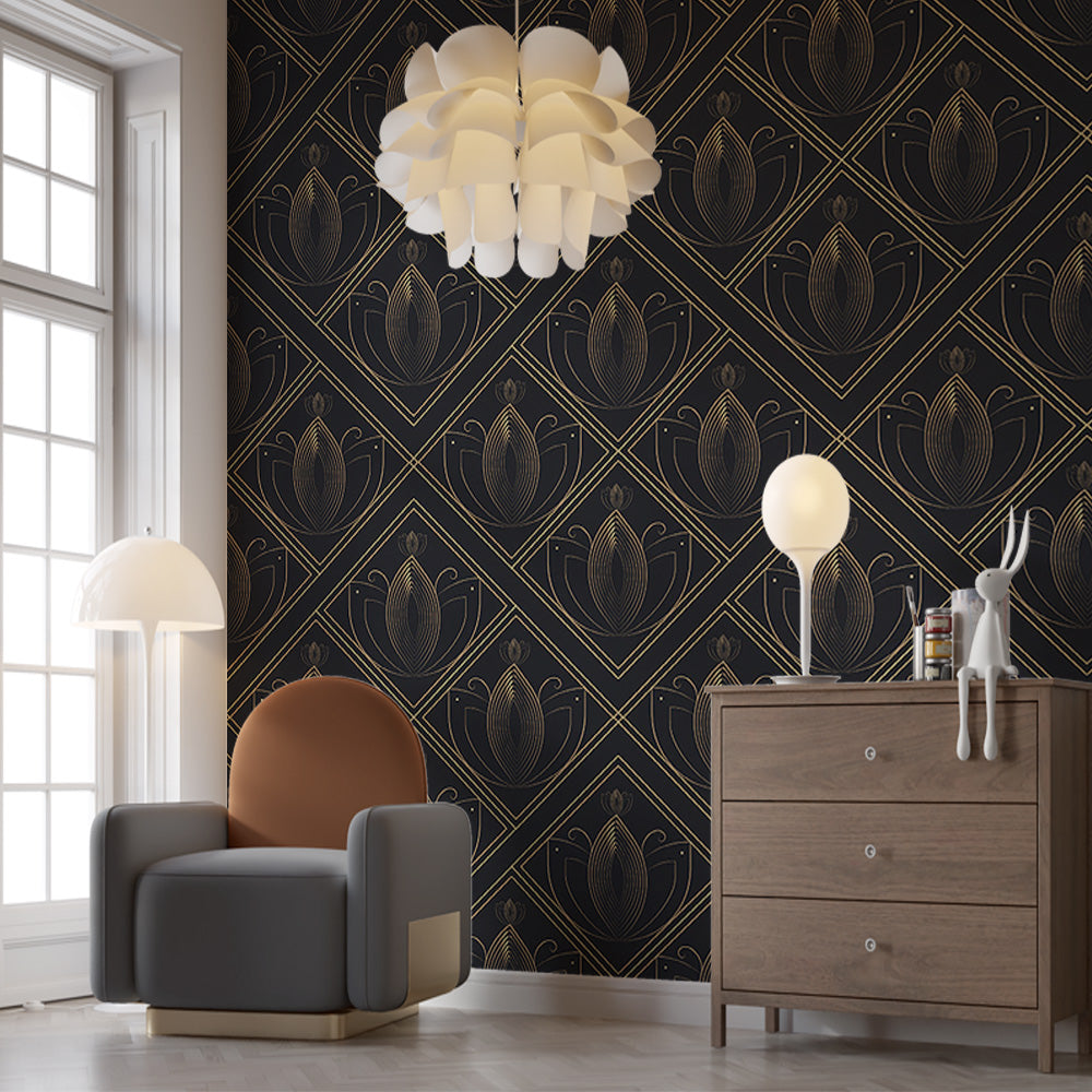 Black and Gold Leaf Wallpaper | Luxurious Elegance