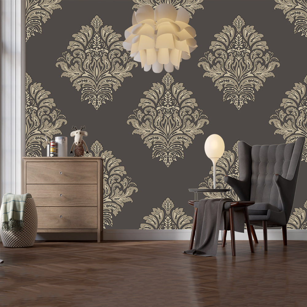 Premium Brown with Golden Emboss Print Wallpaper