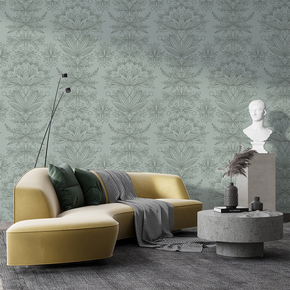 Mint Pastel Green Floral Wallpaper