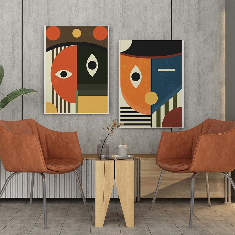 Set of 2 Boho Faces Canvas Painting