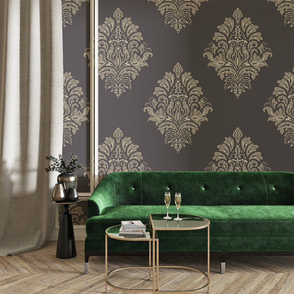 Premium Brown with Golden Emboss Print Wallpaper