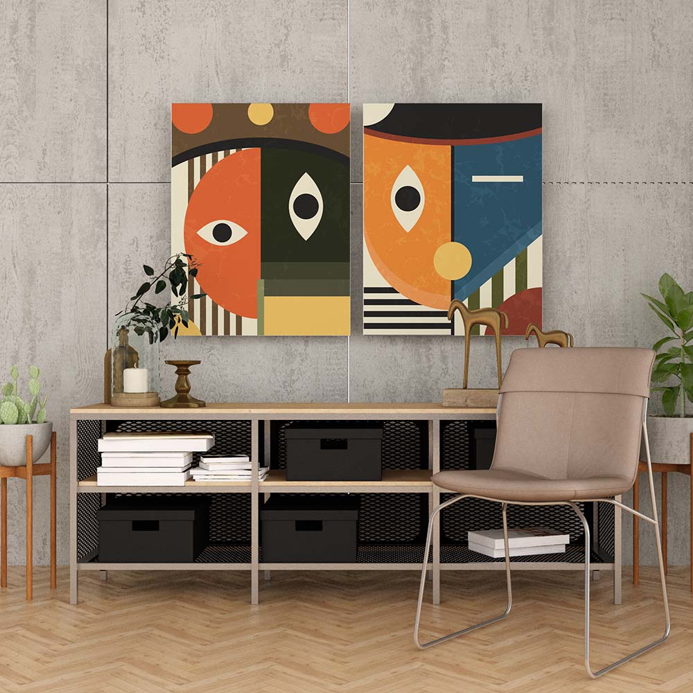 Set of 2 Boho Faces Canvas Painting