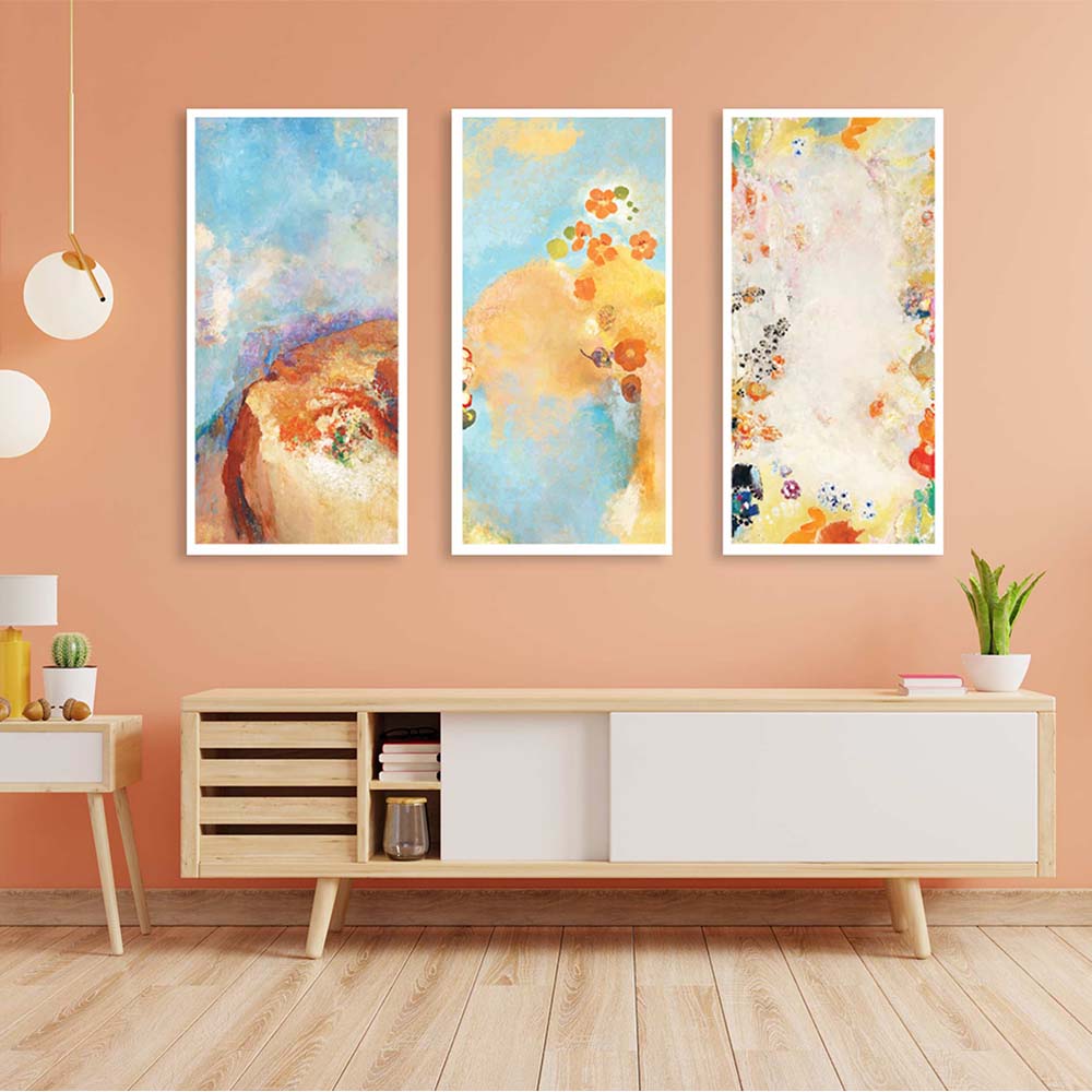 Set of 3 Floral Abstract Canvas Painting