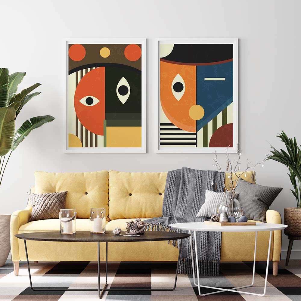 Set of 2 Boho Faces Canvas Painting