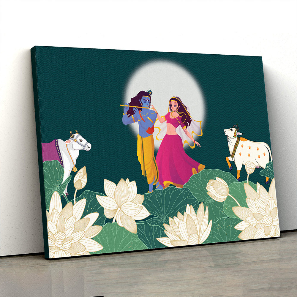 Radha and Krishna Lotus Pichwai Art Painting