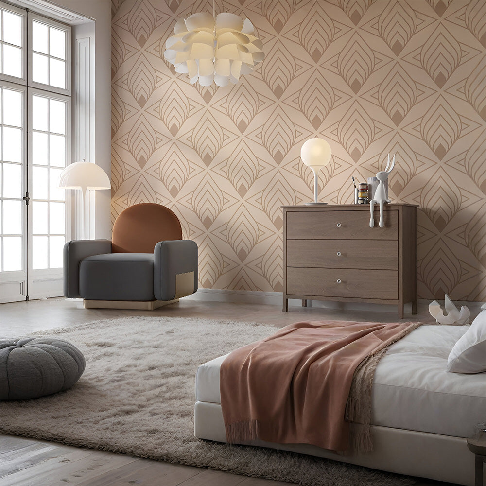 Beige Leaf Pattern Wallpaper | Subtle Nature-Inspired Elegance