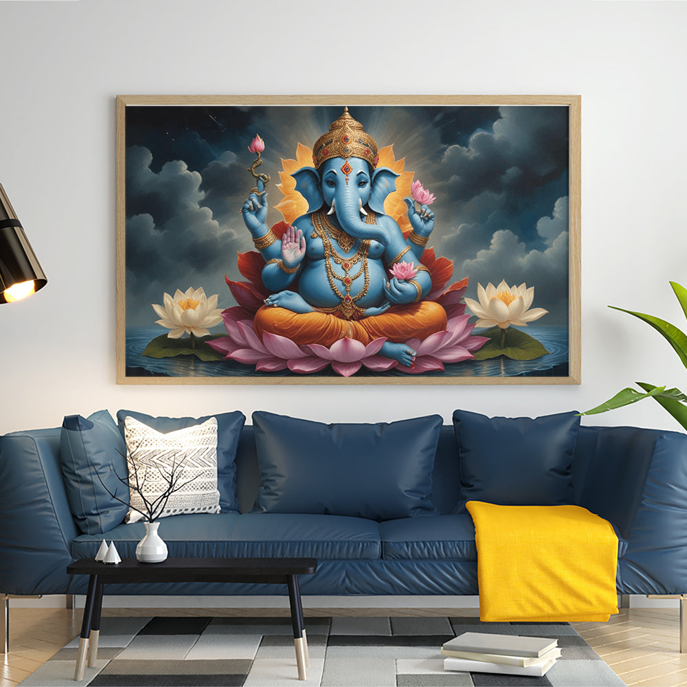 Auspicious Blue Ganesha on Lotus