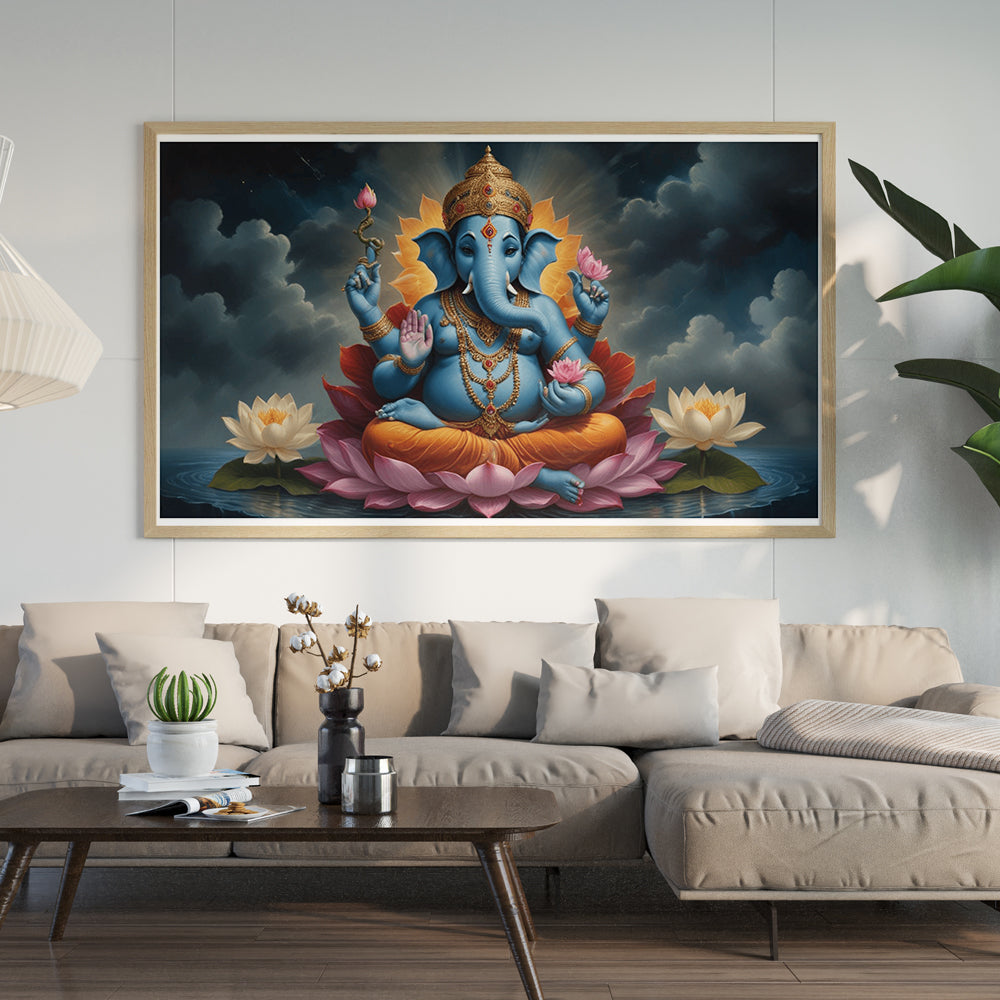 Auspicious Blue Ganesha on Lotus