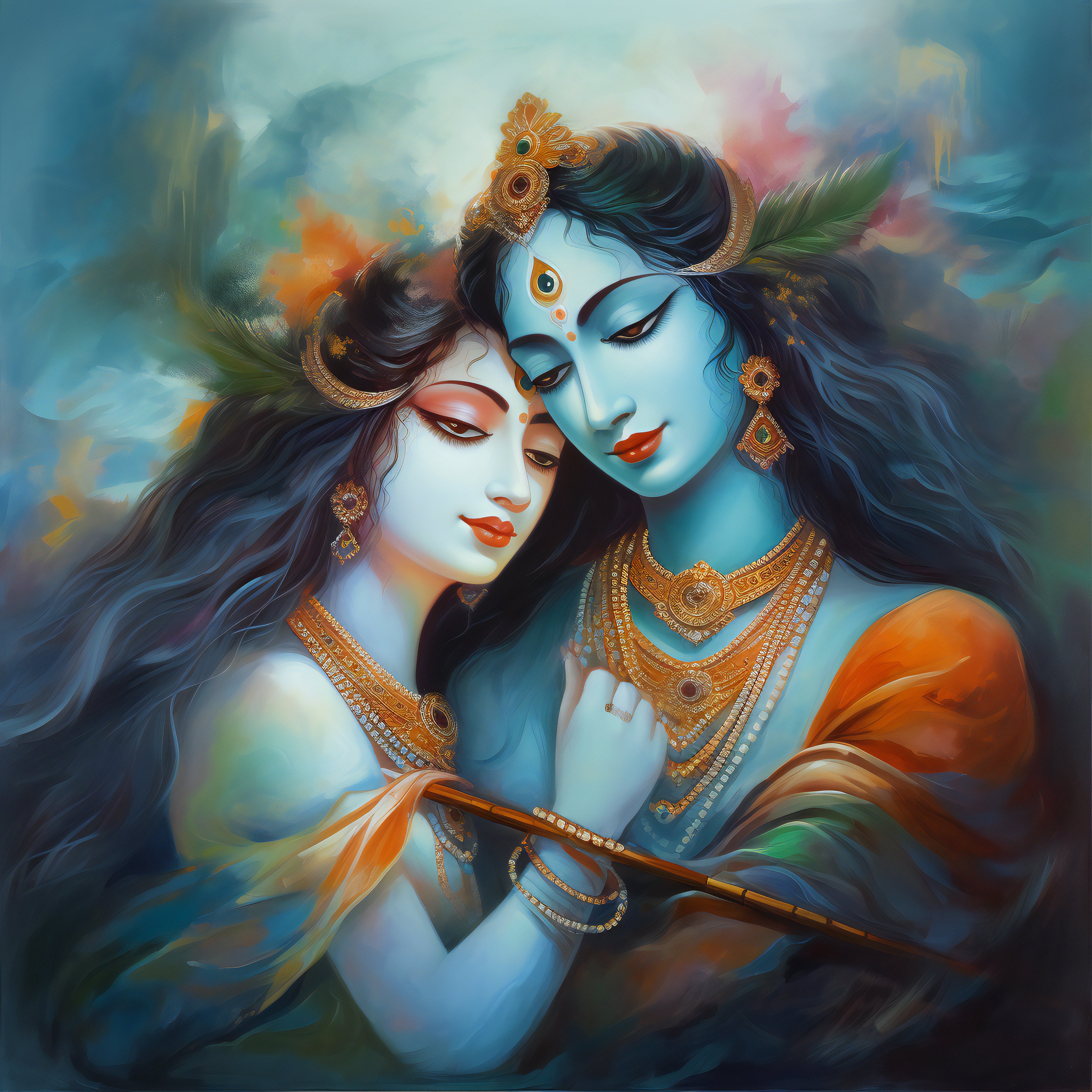 Radha Krishna Embrace  Krutik Canvas Painting