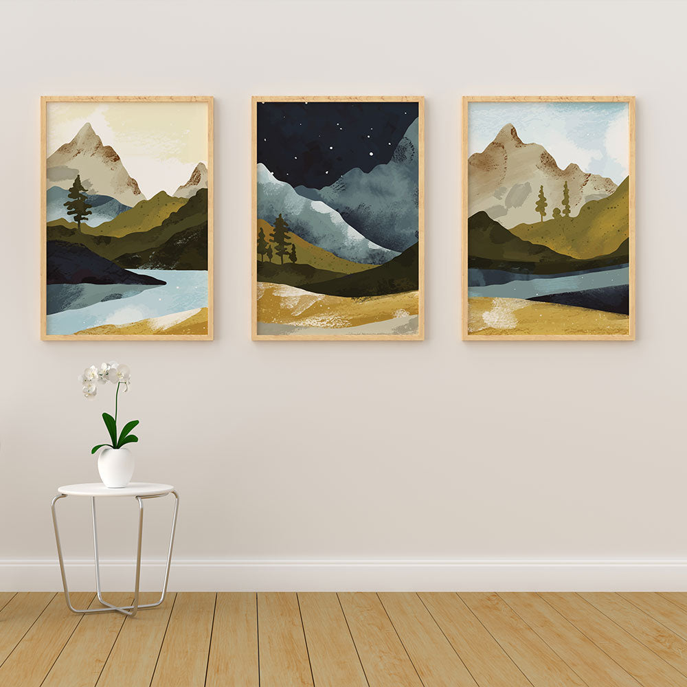 Set of 3 Nature Inspired Abstract Mountain Artwork | Krutik