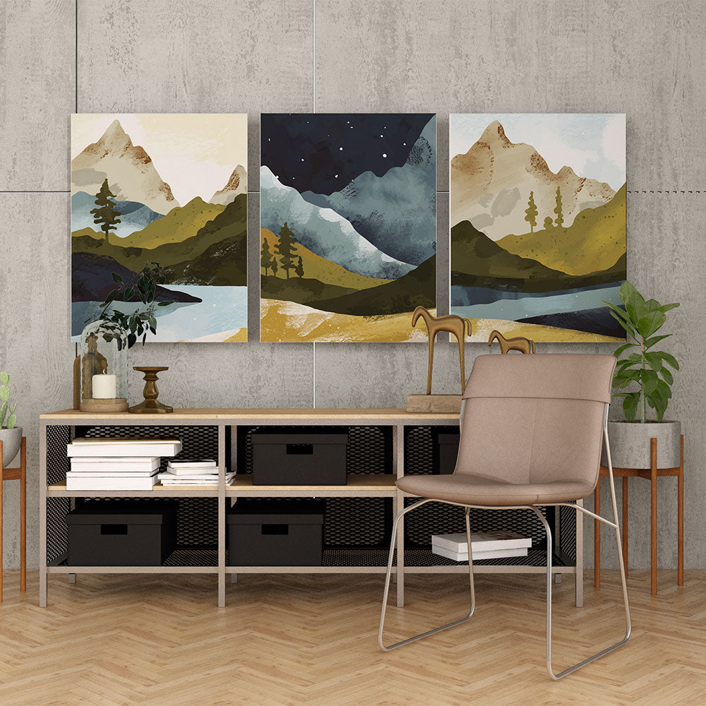 Set of 3 Nature Inspired Abstract Mountain Artwork | Krutik