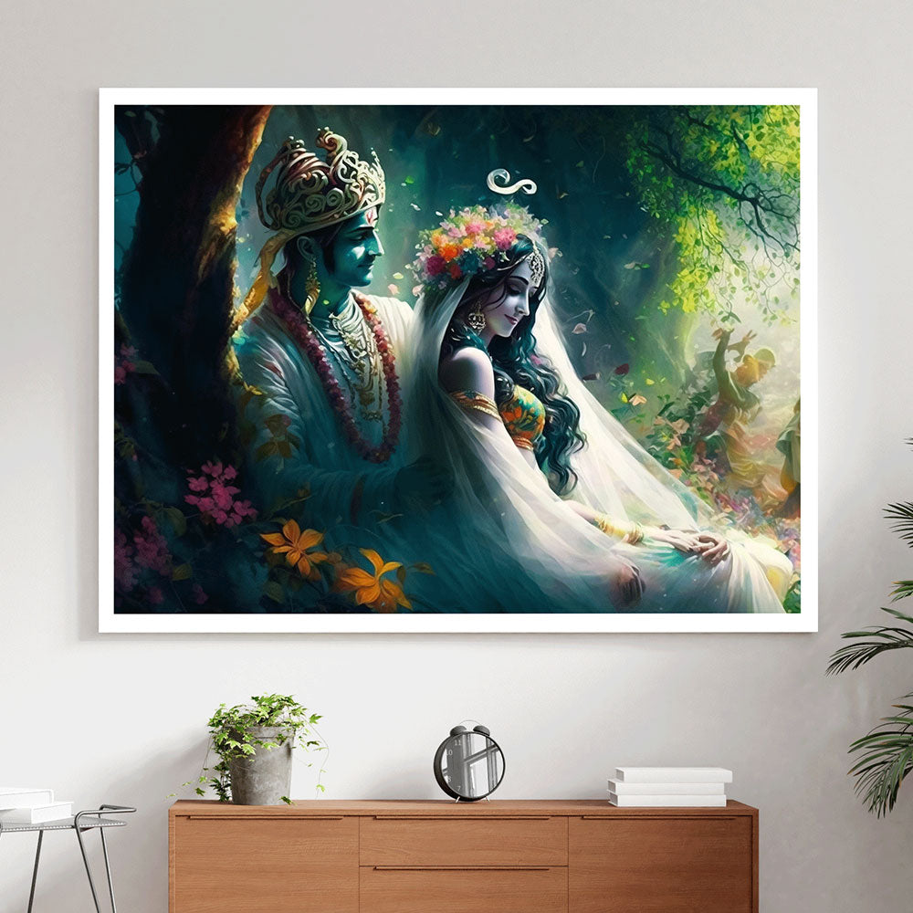 Divine Love: A Romantic Tale of Radha Krishna Canvas Art